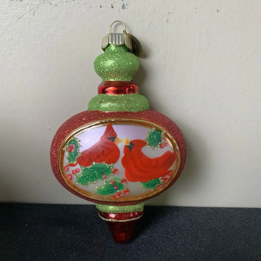 Radko Glass Christmas Ornaments Red Cardinal Holly & Boot Hand Painted